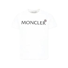 몽클레어 L19548C0001089AFV 034 NATURAL COTTON T SHIRT WITH LOGO PRINT AND PATCH