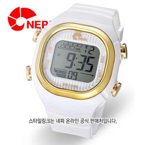 [온라인공식판매처] NEPA 네파 스탑워치/알람/듀얼타임 스포츠시계 N221-WHITE/GOLD