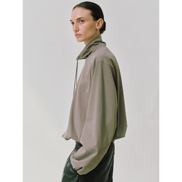 BALLOON ZIP-UP JERSEY BLOUSE (LIGHT KHAKI)