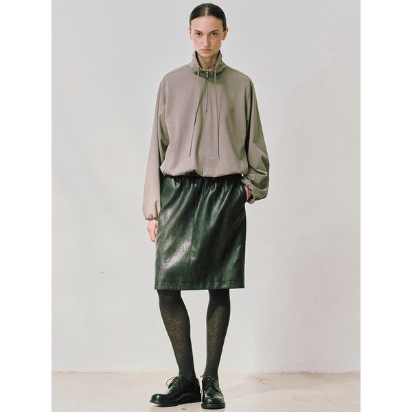 BALLOON ZIP-UP JERSEY BLOUSE (LIGHT KHAKI)