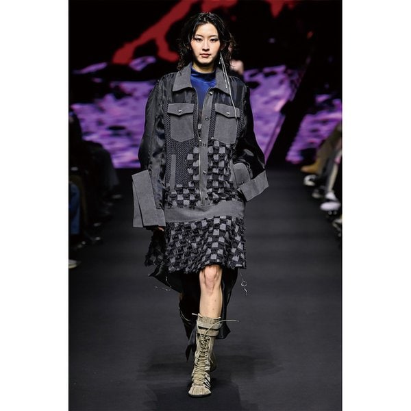 25FW BRICK PATTERN  DENIM   SEE-THROUGH SLIT SKIRT