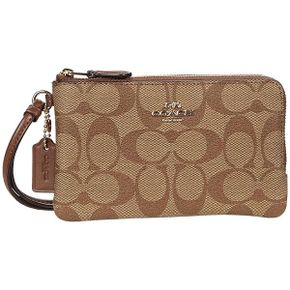 미국 코치 여성지갑 COACH Signature PVC Double Corner Zip Wristlet Wallet Khaki 블랙 F87591