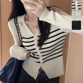 베일디 골지 카라 니트 가디건