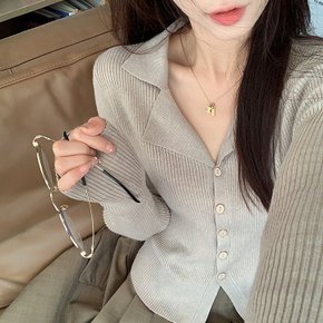 베일디 골지 카라 니트 가디건