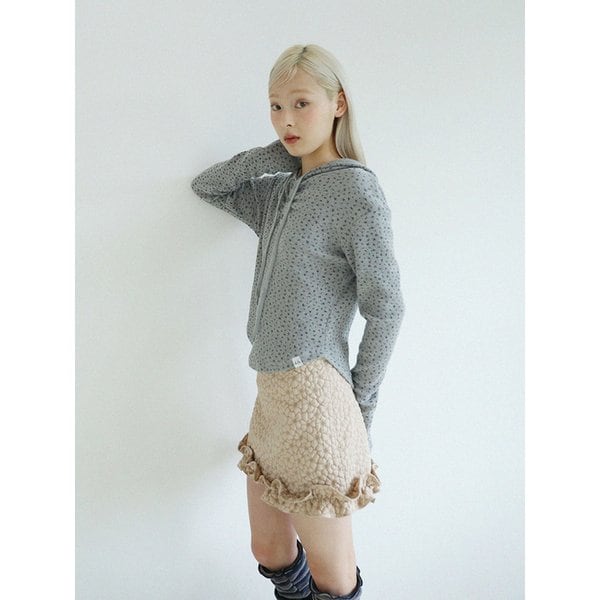FLOWER WAFFLE HOODIE(GREY)