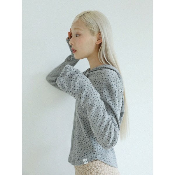 FLOWER WAFFLE HOODIE(GREY)