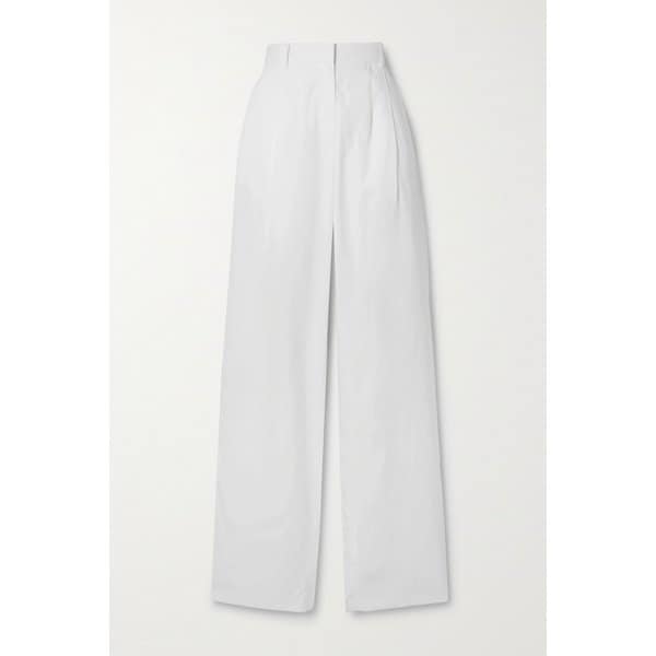 버퍼스 플리츠 코튼 포플린 스트레이트 팬츠 화이트