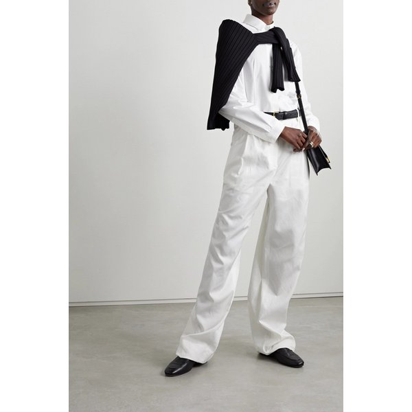 버퍼스 플리츠 코튼 포플린 스트레이트 팬츠 화이트