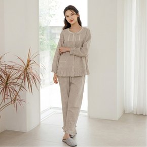 여성 국내산 순면 40수 선염 프릴 9부 잠옷 세트