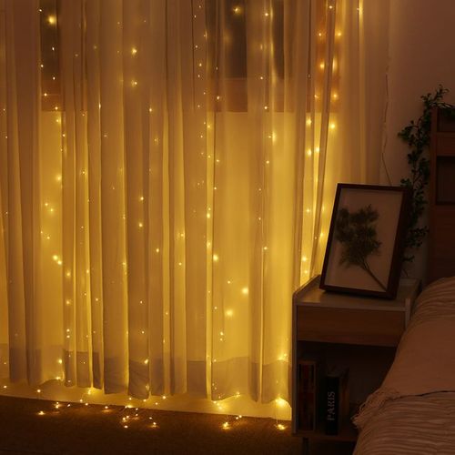 LED USB 리모콘포함 커튼 반딧불 웜색 200구 전구3x2m