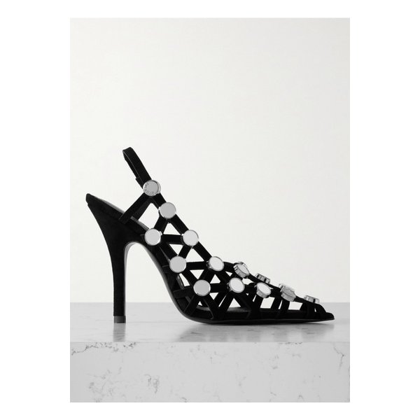 그리드 스터드 스웨이드 슬링백 펌프스 블랙 1647597338932774