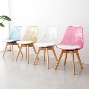 튤립 투명 의자 2개 인테리어 카페 디자인 식탁 체어