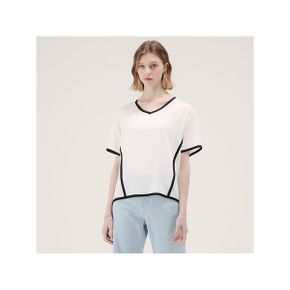 배색라인 브이넥 블라우스 GAMBL06G WH _P401603365