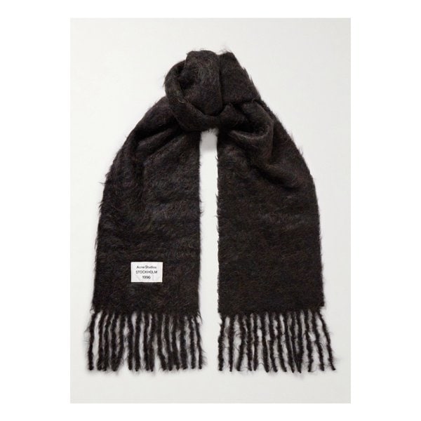 아플리케 프린지 브러시드 모헤어 혼방 스카프 블랙 46376663162899044