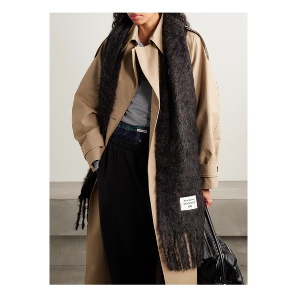 아플리케 프린지 브러시드 모헤어 혼방 스카프 블랙 46376663162899044