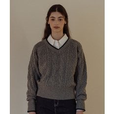 V-neck lambswool cable knit_Gray