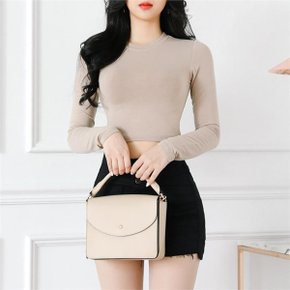 여성 라운드 베이직 골지 스판 슬림 크롭 긴팔 티셔츠 BLT5505_P072579168