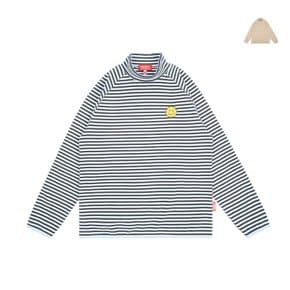스마일 하이 넥 스트라이프 티셔츠_IB54TR526