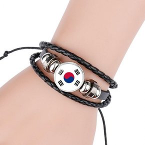 싸더라  대한민국 태극기 팔찌 애국팔찌 월드컵 패션 가죽 매듭 남녀공용 축구 응원팔찌