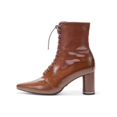 Glossy Lace-Up Boots_Toffee