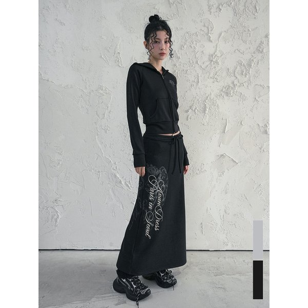 [SET] 다크 윙 크롭 후디 집업 + 하프 윙 그래픽 맥시 스커트