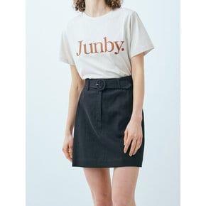 belted linen mini skirt_black