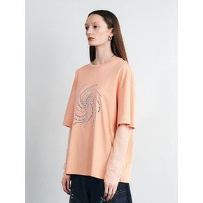 STUD MESH LAYERED LONG SLEEVE TOP (PALE CORAL)