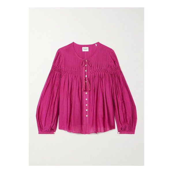 에뜨왈 아바디 핀턱 스모크 코튼 블렌드 보일 블라우스 1647597326010404