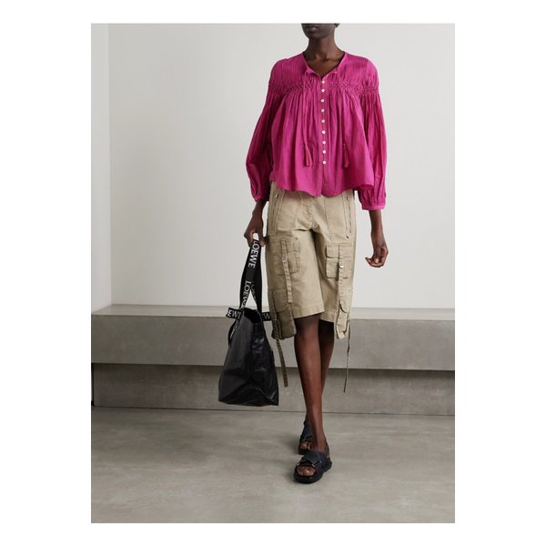 에뜨왈 아바디 핀턱 스모크 코튼 블렌드 보일 블라우스 1647597326010404