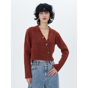 RIBBED-KNIT CROPPED CARDIGAN(BRICK)