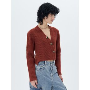 RIBBED-KNIT CROPPED CARDIGAN(BRICK)