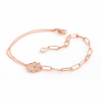 미니아트 마샹스 14Kgp 두줄 체인 로즈골드 클로버 팔찌 JR324