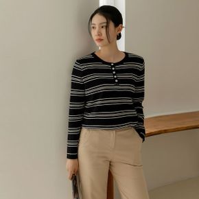 보른 스트라이프 헨리넥 니트 티_P420051758