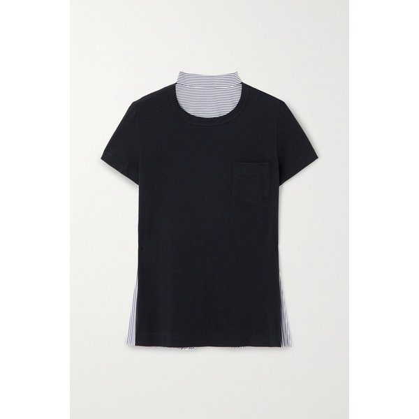 플리츠 패널 코튼 저지 스트라이프 포플린 티셔츠 네이비 1647597309892611