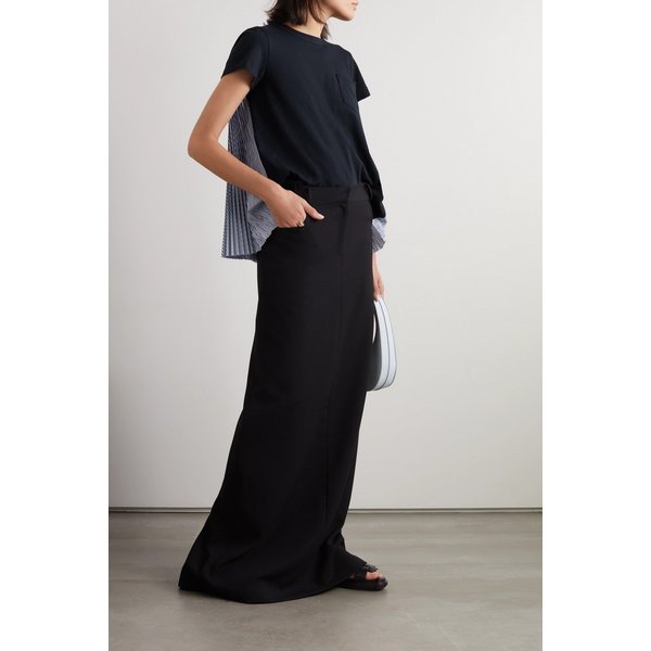 플리츠 패널 코튼 저지 스트라이프 포플린 티셔츠 네이비 1647597309892611