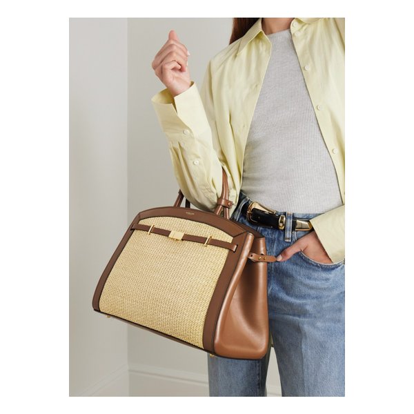 드멜리어 더 허드슨 가죽 트리밍 라피아 토트 베이지 1647597357778871
