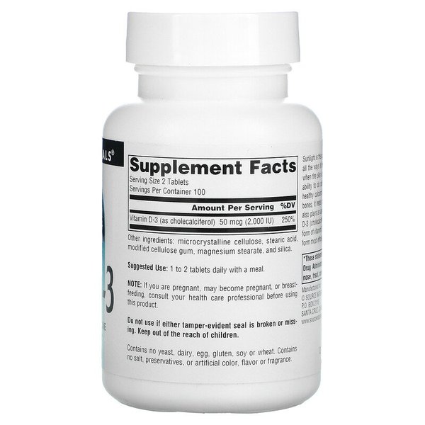 소스 내추럴스 비타민 D3 1000IU 200타블렛