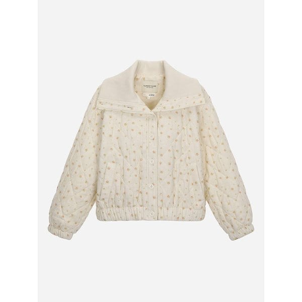 잔꽃 퀼팅 하이넥 점퍼_T258MJP933W