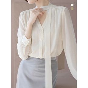 라인 타이 쉬폰 블라우스_P387727107