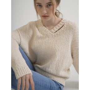 Cotton Slavic V-neck Cutting Knit (Cream_beige)