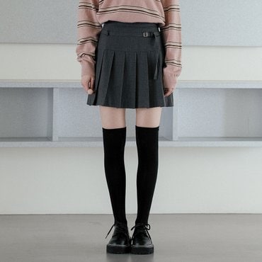 노운베러 Belt pointed pleats mini skirt_Charcoal