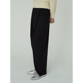 wool curved tuck pants  (navy)