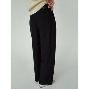 wool curved tuck pants  (navy)