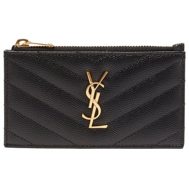 생로랑 YSL 모노그램 로고 퀼트 지퍼 카드홀더 블랙 607915 BOW01 1000