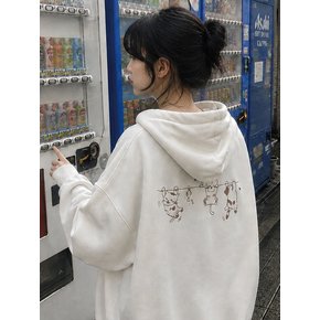 행잉 캣츠 자수 후드티 크림
