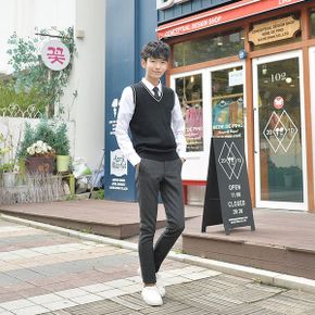 교복몰 보풀방지 블랙 화이트라인 롱 교복조끼 남자 _P343223938