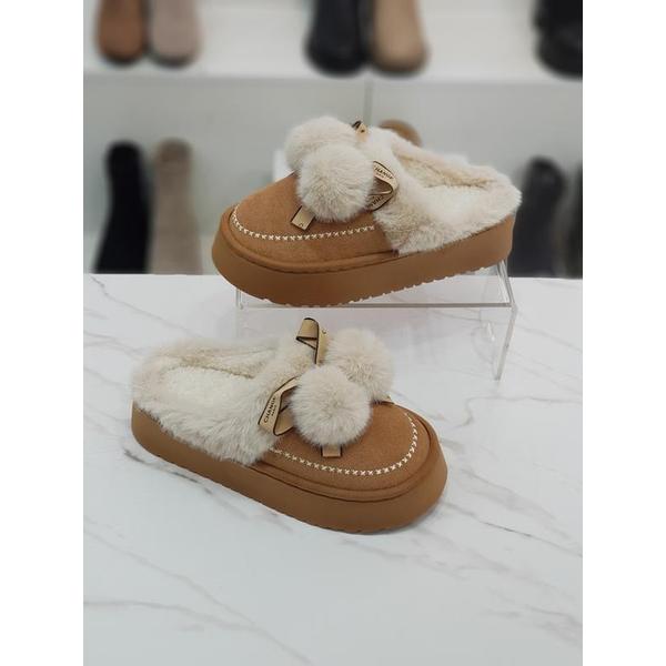 확대된 대표 HANSHOE 세이브존01 방울 리본 퍼트리밍 통굽 뮬 블로퍼 4cm(앞 3cm) SNHS78c02jm(1)