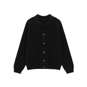 Bold Rib Raglan Collar Knit Cardigan - Black