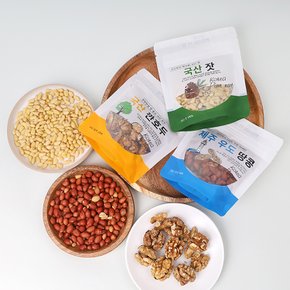 국산 견과 3종 세트(제주 우도 땅콩70g + 깐호두 50g + 잣 40g)