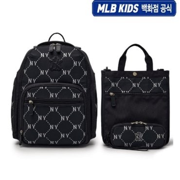 MLB키즈 [백화점공식]25SS 자카드 모노그램 3PCS 책가방 세트 7ABKMD35N -50BKS